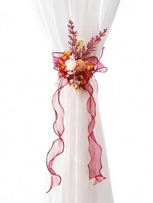 1/2pcs Red Floral Bow Curtain Tiebacks, Ideal For Wedding Party Home Decorations - Multicolor - View 1