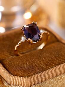 1 Stück eleganter lila Versprechen-Ring für Frauen mit zarter Krappenfassung, ovale Form, künstlicher Einzelring als Valentinstags-Geschenk, Muttertags-Geschenk - Ring - Übersicht 12