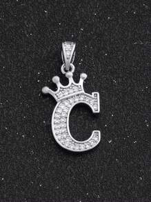 1pc Sparkling Initial Lettet & Crown Pendant  Chain Necklace A-Z Customized Name Alphabet Necklace For Women For Party - Silver - View 29