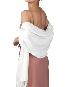 1pc Women Solid Color Silky Pashmina Shawl Wraps Soft Bride Bridesmaid Shawl For Formal Evening Party Wedding Accessories Women - A - View 5