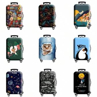 Thickened Suitcase Cover Protective Film, Cute Animal Graffiti Planet City Elastic Suitcase Cover For Travel, Anti-Scratch Dust Cover, Suitable For 18-32 Inch Luggage,Bag,Organizer,Storage