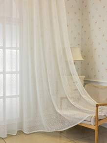 1 pieza Cortina translúcida con diseño floral 3D de estilo francés con lunares, versátil para dormitorio, sala de estar, balcón, ventana de estudio, disponible en varios colores - Blanco - Ver 3