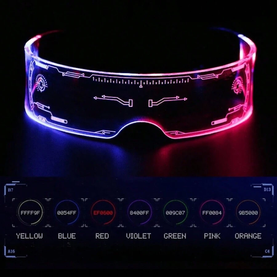 發光LED亞克力護目鏡（1入組）：7色發光技術眼鏡，適合狂歡、派對、嘉年華、俱樂部、角色扮演、音樂會
