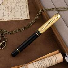 1支豪華企業精品不鏽鋼瓶蓋復古金屬鋼筆，A8072不銹鋼經典機身金融尖0.5mm極細水性筆 - 金色 - 查看 1