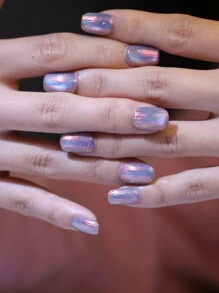 10 piezas Tails de sirena y hadas. Uñas postizas de punta de ataúd cortas 100% hechas a mano con efecto ojo de gato mágico de Aurora, de color desnudo y azul. Consejos de pegatinas de uñas reutilizables para decoración de uñas y suministros de uñas uñas falsas uña falsa uña acrílica