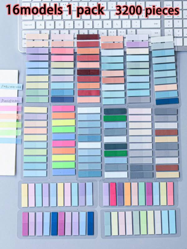 16 stili 3200pz/confezione note adesive trasparenti in PET nei colori vintage, neon e vintage europei, etichette indice, bloc notes colore morandic, adesivi indicatori, adesivi per classificazione, forniture scolastiche, back to school