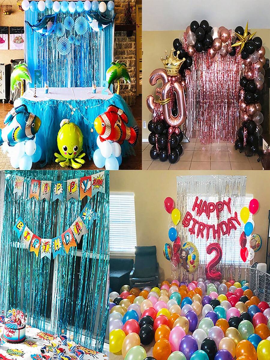 1 pieza Lluvia de globos con láser y borde de lámina en fondo de corriente de lluvia, cinta de lluvia de decoración de cumpleaños de fondo para colgar - Multicolor - Ver 1