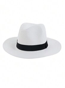 1pc Unisex Fashionable Black Braid Band Panama Hat Sun Hat For Beach - Straw Hat - View 10