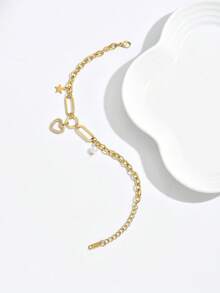 1入時尚中空星型不銹鋼女手鏈，奢華簡約慶典配飾 - 金黃色 - 查看 3