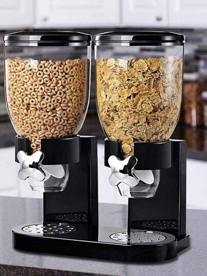 1pc Oatmeal Machine Single/Double Barrel Cereal & Nut Snack Storage Container Grain Dispenser Kitchen Organizer