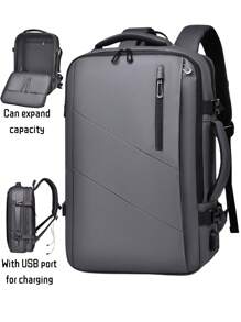 男士新款大容量旅行背包，可擴展肩袋，多功能旅行電腦背包，中性週末過夜包，戶外海灘包，學生背包。配置USB充電口，多層口袋可擴展厚度，防刮擦、耐磨和防水面料，休閒商務男士包，質感簡約復古時尚包，適用於海濱旅行、商務差旅、購物、上下班通勤。適合作為朋友、家人和男友的禮物。 - 灰色 - 查看 2