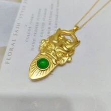 Pingente de Colar de Pedra Natural de Calcedônia, Artesanato Folheado a Ouro, Joia de Moda, Colar de Mulher, Colar de Pedras, Presente de Férias, Presente Para Ela.