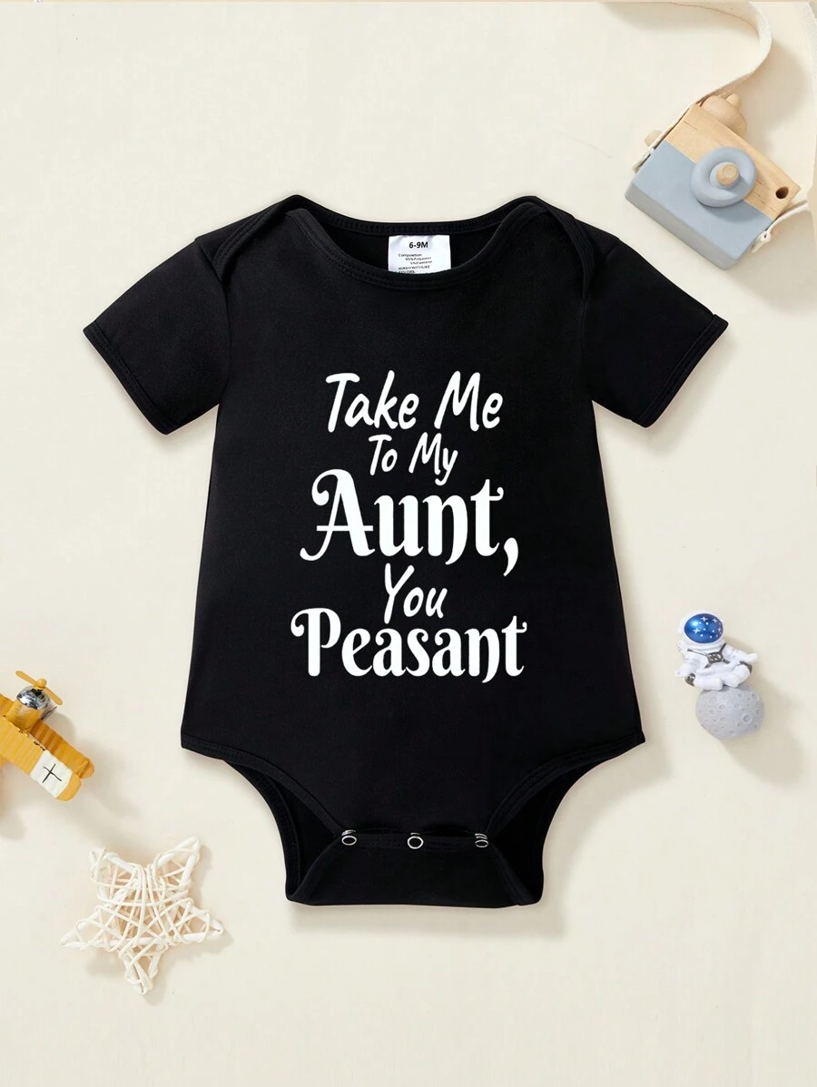 Baby Boy Casual Slogan Print Short Sleeve Romper