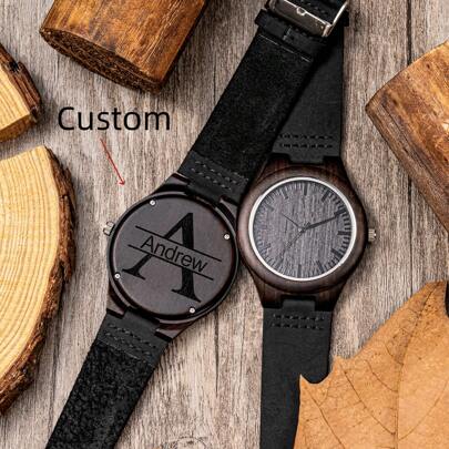 Personalized Wooden Watches For Men, Custom Leather Wood Watch Wedding Party Gift,  Birthday Valentines Father's Day Christmas Gift For Men Husband Dad, Groomsmen Gifts