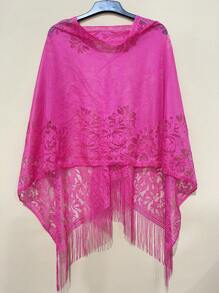 1 pieza Elegante Poncho primavera/verano de encaje de unicolor, chal protector solar con múltiples opciones de uso para mujeres
