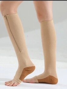 2pcs Zipper Mid-Calf Compression Leg Warmers, Elastic Leg Slimming Leggings, Compression Stockings For Leg Support - Multicolor - View 13