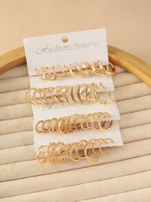 1 Set Of 24 Pairs Simple Fashion Creative C-Shaped Hoop Earrings Set, Vintage Personalized Classy Multipack Twisted Metal Geometric Ear Jewelry Set For Women's Everyday Wear