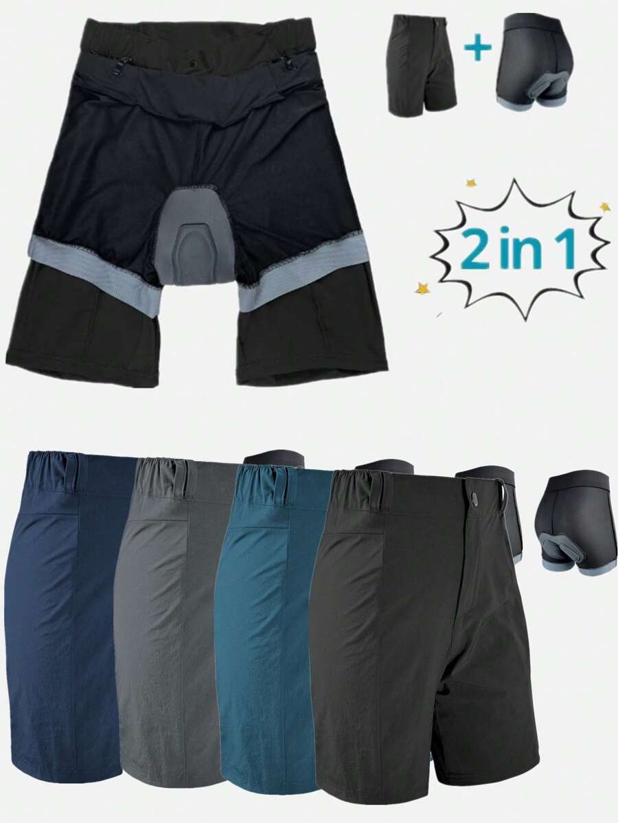 wulibike Quần short đi xe đạp leo núi dành cho nữ 2 trong 1 có đệm đi xe đạp MTB có đệm có túi khóa kéo Quần short đi xe đạp màu đen - màu đen - Xem 1