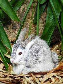 1 pieza Muñeco de peluche realista de conejo, decoración del hogar, accesorio, tema de bosque animal, regalo de fiesta, decoración de fiesta, decoración del hogar - Multicolor - Ver 8