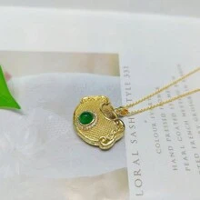 A Natural Chalcedony, Gold-Plated Craft Gem Inlaid Necklace Pendant, Fashion Jewelry, Women's Necklace Jewelry, Gem Necklace, Holiday Gift, Gift For Her. - Ruyi A2 - View 2