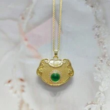 A Natural Chalcedony, Gold-Plated Craft Gem Inlaid Necklace Pendant, Fashion Jewelry, Women's Necklace Jewelry, Gem Necklace, Holiday Gift, Gift For Her. - Ruyi A2 - View 1