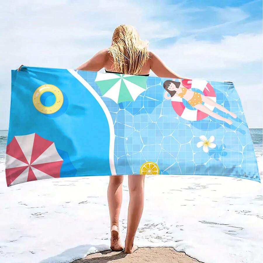 1條大型沙灘巾，吸水速乾沙灘巾，沙灘墊，適用於戶外旅行露營游泳度假 - 彩色 - 查看 1