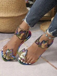 Giày Sandal Bướm Vàng Cho Nữ, Giày Sandal Hở Mũi Dây Đàn Hồi - bướm vàng - Xem 3