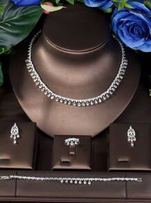 1套甜美立方氧化鋯淚滴和流蘇裝飾珠寶套裝，適用於紀念日和女性