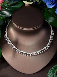 1套甜美立方氧化鋯淚滴和流蘇裝飾珠寶套裝，適用於紀念日和女性