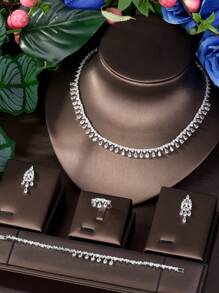 1套甜美立方氧化鋯淚滴和流蘇裝飾珠寶套裝，適用於紀念日和女性