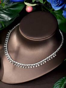 1套甜美立方氧化鋯淚滴和流蘇裝飾珠寶套裝，適用於紀念日和女性