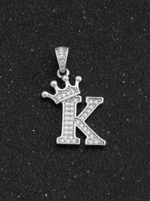 1pc Sparkling Initial Lettet & Crown Pendant  Chain Necklace A-Z Customized Name Alphabet Necklace For Women For Party - Silver - View 19