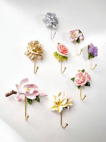 1入組樹脂手繪鐵掛勾，具有模擬立體花卉裝飾，室內掛在牆上的掛勾可用於毛巾、帽子、鑰匙等物品