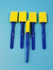5pcs Sponge Brushes With Plastic Handle, Flat Head Foam Paint Brush For Creative Painting - Multicolor - View 5