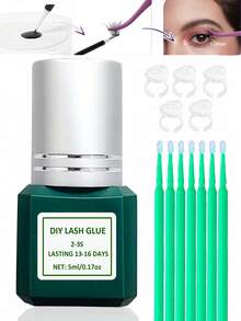 DIY睫毛延長膠套裝群組睫毛膠黑色敏感睫毛膠快速乾燥防水睫毛膠個別睫毛膠長效持久13-16天DIY睫毛延長膠牢固持有睫毛膠用於睫毛延長(5ML) - 綠色 - 查看 1