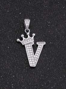 1pc Sparkling Initial Lettet & Crown Pendant  Chain Necklace A-Z Customized Name Alphabet Necklace For Women For Party - Silver - View 33