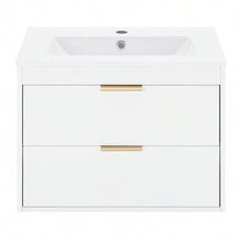1 Piece Ceramic + MDF 24" Floating Wall Mounted Bathroom Vanity With White Ceramic Sink And Soft Close Door White - 白色 - 查看 5