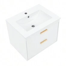 1 Piece Ceramic + MDF 24" Floating Wall Mounted Bathroom Vanity With White Ceramic Sink And Soft Close Door White - 白色 - 查看 2