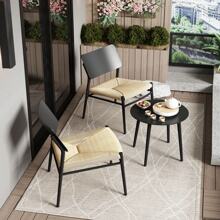Set van 3 tafels en stoelen voor binnen en buiten, 2 stoelen en 1 ronde bijzettafel voor bistro, balkon, terras, tuin, balkonmeubel van aluminium en roestvrij staal met PE rattan zitkussens