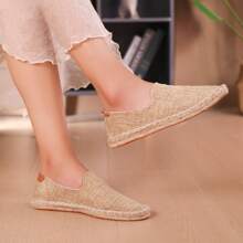 夏秋季男士乐福鞋绳底帆布鞋休闲一脚蹬平底鞋，女士编织透气布鞋白色草编防滑，男女情侣款棕色帆布鞋，灰色帆布鞋，黑色布鞋，蓝色布鞋，一脚蹬休闲鞋，尺码偏小（此款鞋头较窄，脚宽建议买大一码，绳底比较硬，手工做工略粗糙） - 鏽棕色 - 查看 9