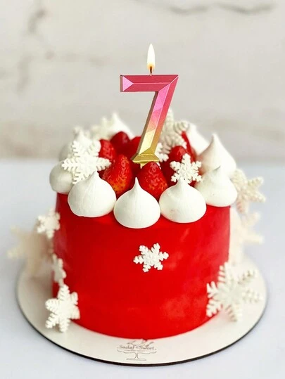 1pc Red & Gold Ombre Diamond Gradient Number 0-9 Birthday Anniversary Party Cake Decoration Candle Insert