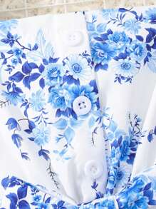 Vestido Casual de Verano para Niña Pre-Adolescente con Mangas Cortas y Estampado Floral con Cinturón