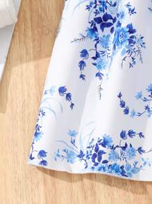 Vestido Casual de Verano para Niña Pre-Adolescente con Mangas Cortas y Estampado Floral con Cinturón