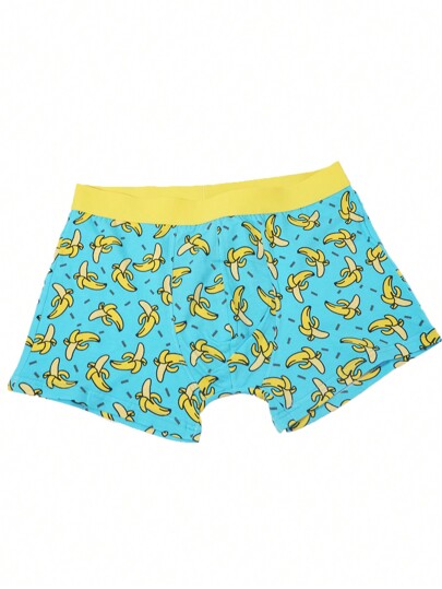 1 par de calzoncillos tipo bóxer para hombres con diseño de bloques de color, suaves y elásticos, con forma de banana, que proporcionan frescura y transpirabilidad