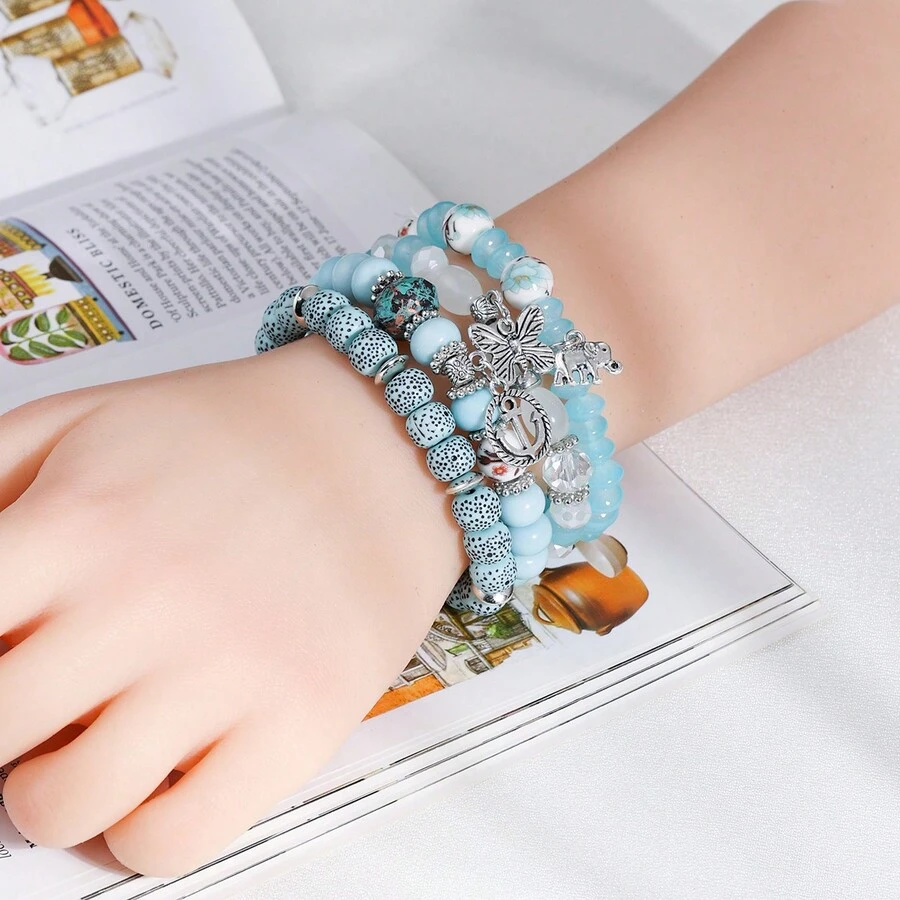 Thời trang Rose Butterfly Mặt dây chuyền Vòng tay Vòng tay voi Trang sức - bộ vòng tay - Xem 1