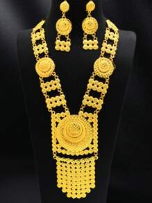 1Set New Popular 24K Alloy Dubai Jewelry Set For Women Necklace Earrings  Thailand Bride Wedding Gifts - Yellow Gold - View 2