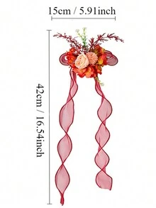 1/2pcs Red Floral Bow Curtain Tiebacks, Ideal For Wedding Party Home Decorations - Multicolor - View 3