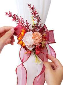 1/2pcs Red Floral Bow Curtain Tiebacks, Ideal For Wedding Party Home Decorations - Multicolor - View 2