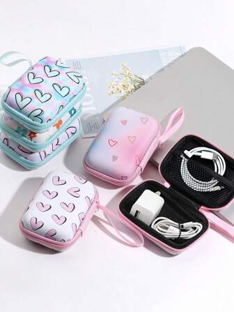耳机数据线充电器收纳袋，卡通创意防震拉链盒数据线收纳包