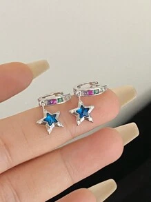 1 对优雅的欧洲和美国猫眼石不对称星形和心形吊坠耳环，适合女士，镀金和镶嵌锆石，非常适合日常佩戴和情人节礼物 - 彩色 - 查看 8